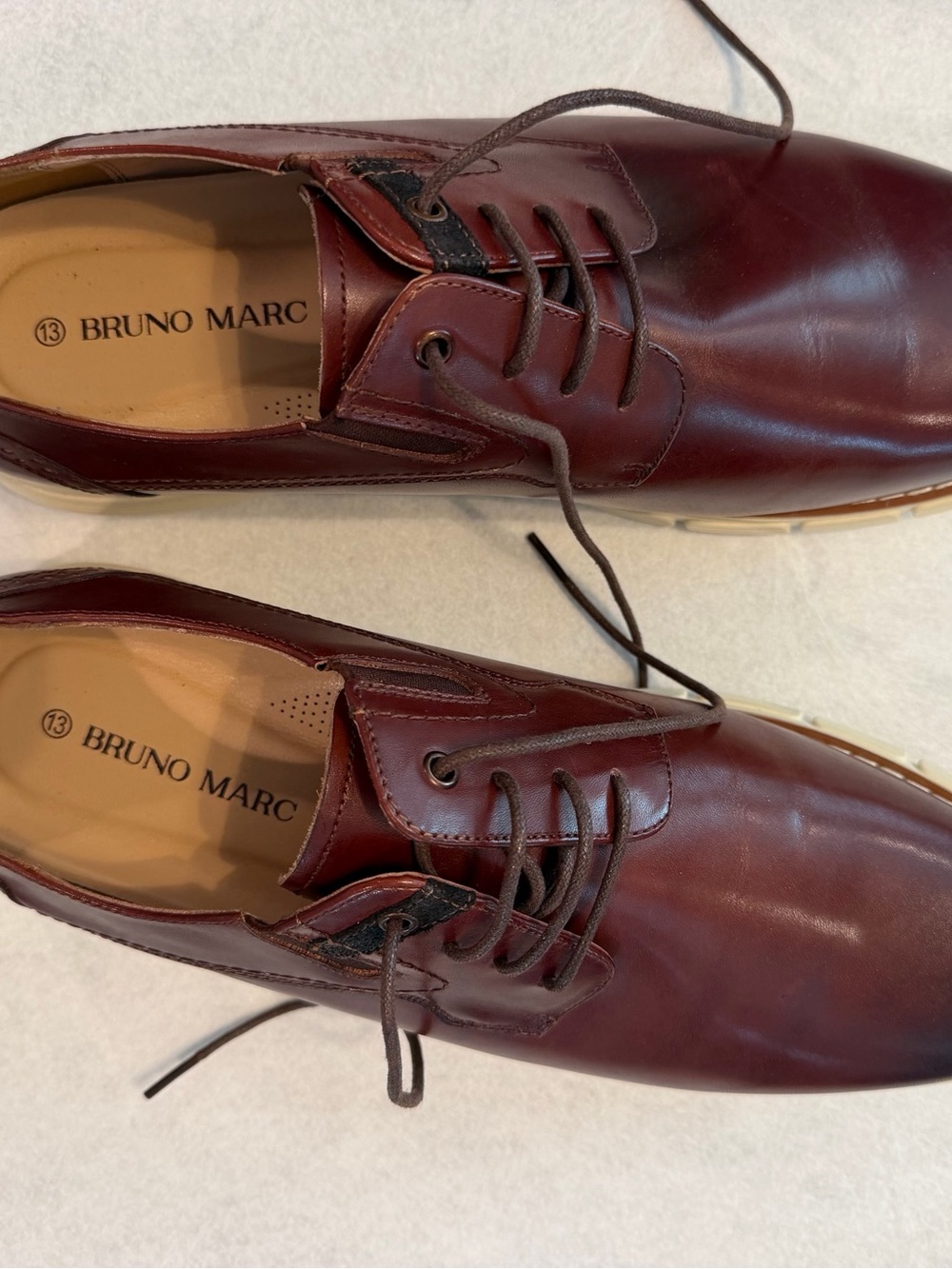 Bruno Marc Men's Burgundy Leather Lace-Up Oxfords